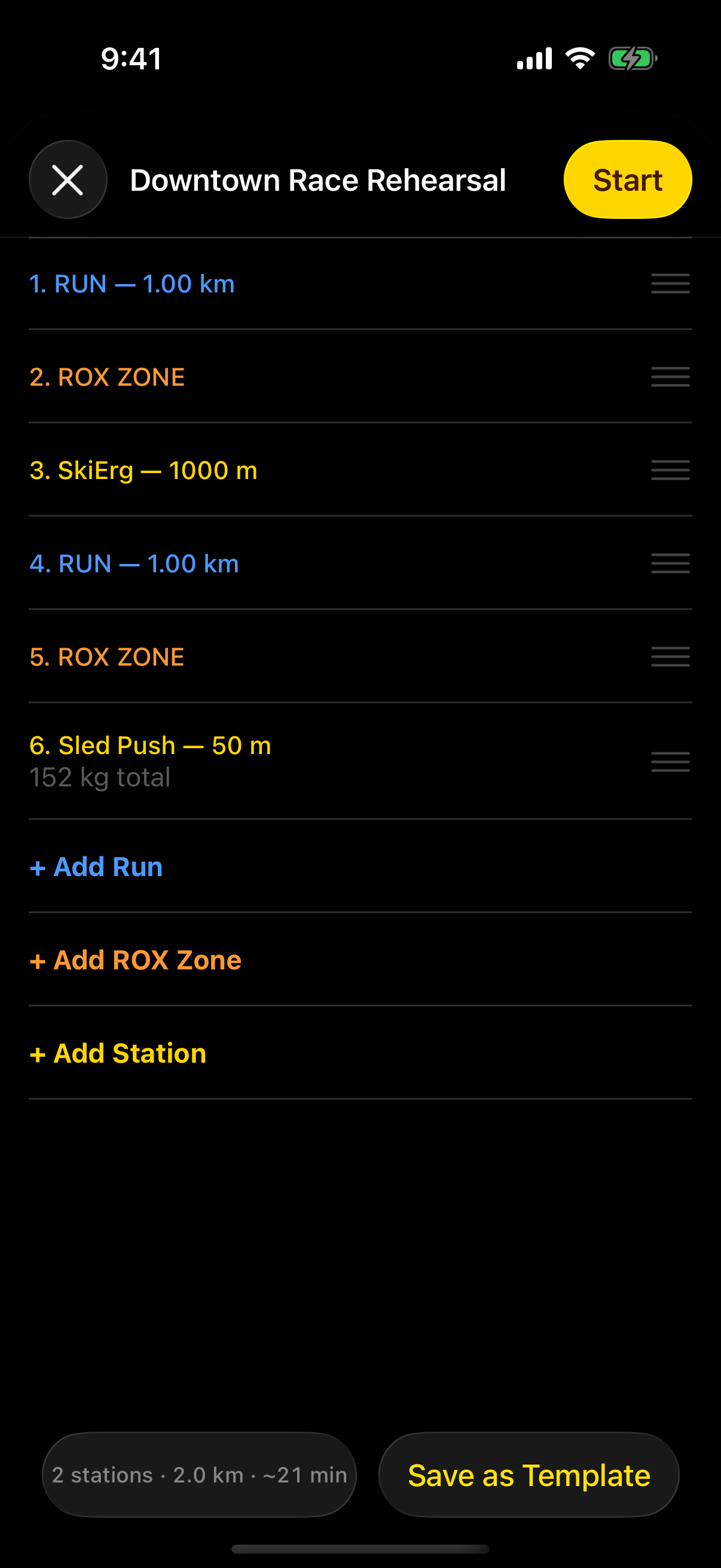 HYROX SIM iPhone builder screen