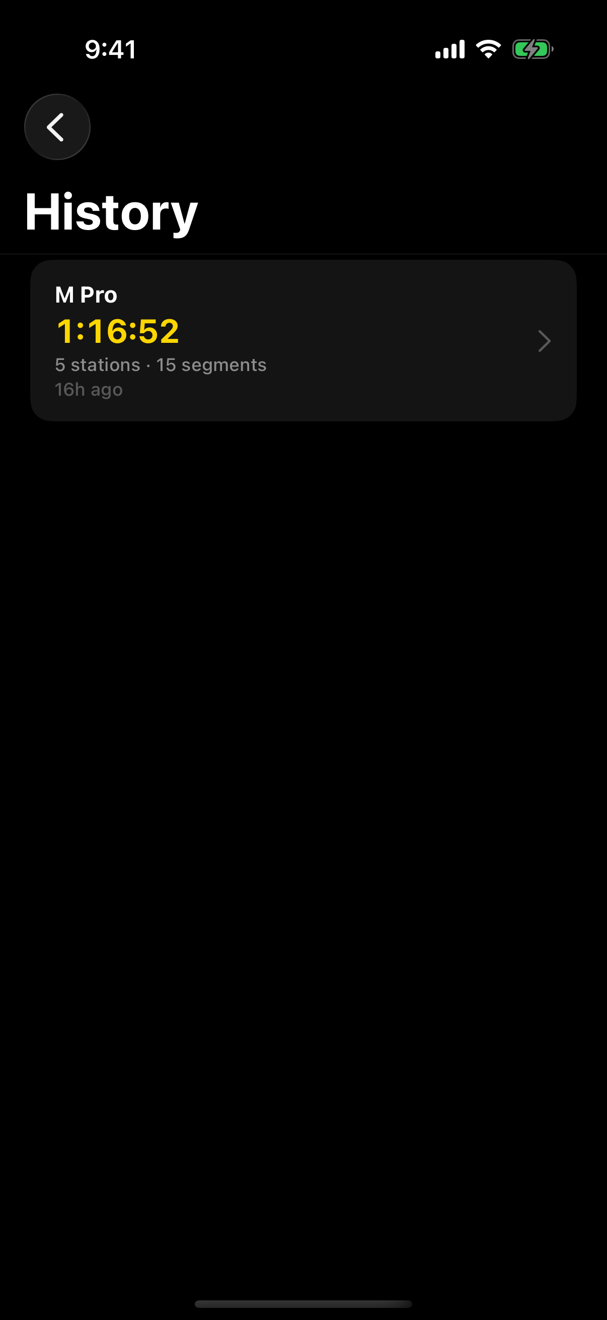 HYROX SIM iPhone history screen