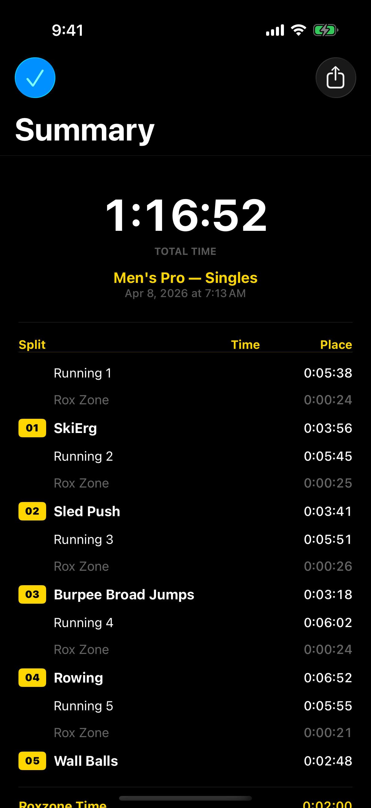 HYROX SIM iPhone summary screen