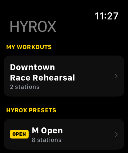 HYROX SIM Apple Watch history screen